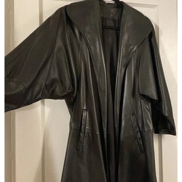 Vintage 100% genuine leather open front trench Made In USA Size Xs Dolman Sleeve - Picture 4 of 6